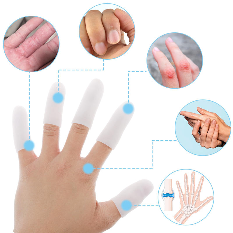 Gel Finger Cots, 10 PCS Gel Finger Protectors Finger Caps Silicone Fingertips Protection Finger Protector Support, Finger Sleeves Thumb Protection for Hand Eczema, Finger Cracking, Finger Arthritis
