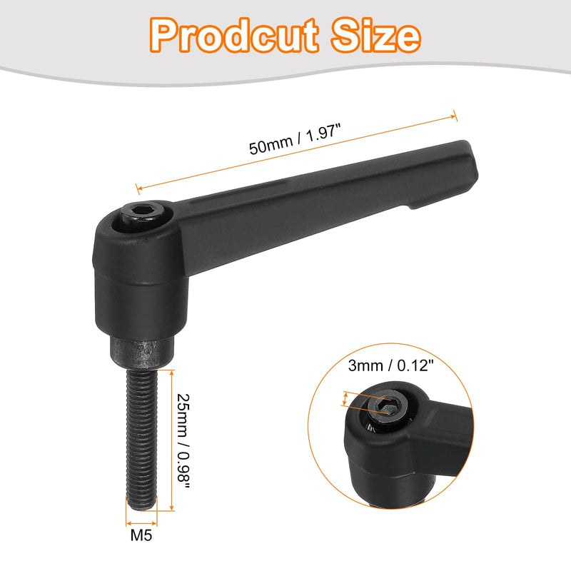 uxcell 4Pcs M5 x 25mm Adjustable Knobs Handle Male Thread Push Button Ratchet Quick Release Locking Rotating Bolt for Lathe Machinery, Black