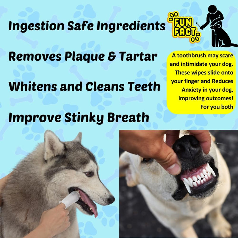Multi-Purpose All-Natural Pet Finger Wipes, Organic, Safe, Non-Toxic Formulated Pre-Moistened Wipes. Remove Plaque & Whiten Teeth, Clear Ear Wax/Dirt Buildup, Soothe Dry Skin Folds, Remove Tear Stains - PawsPlanet Australia