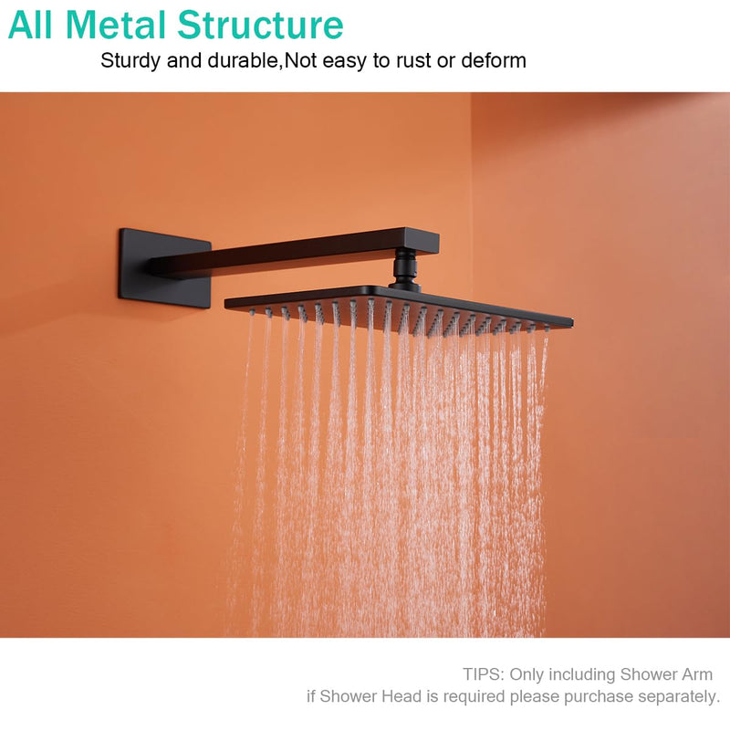 16 Inch Shower Arm With Flange, Wall-Mounted Rain Shower Head Extension Arms,Made of Thicken Stainless Steel for Bathroom Rainfall Shower,Matte Black,SE-91118-16MB Matte Black(91118)