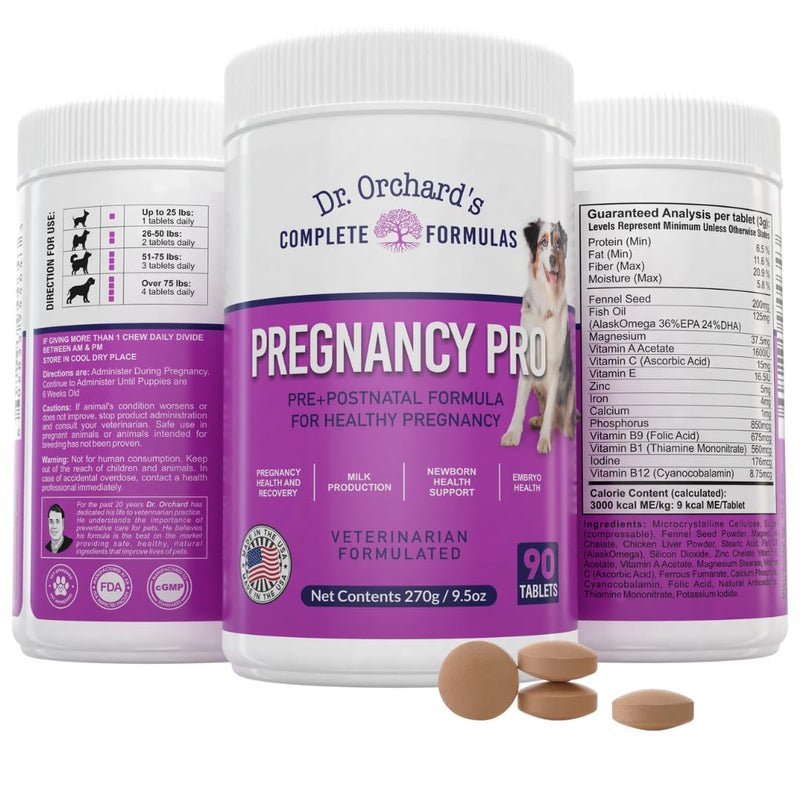 Dr Orchards Pregnancy Pro Dog Prenatal Vitamins - Premium Dog Supplement for Pregnancy, Prenatal + Postnatal, Lactation and Newborn Health Support, 90 Ct - PawsPlanet Australia