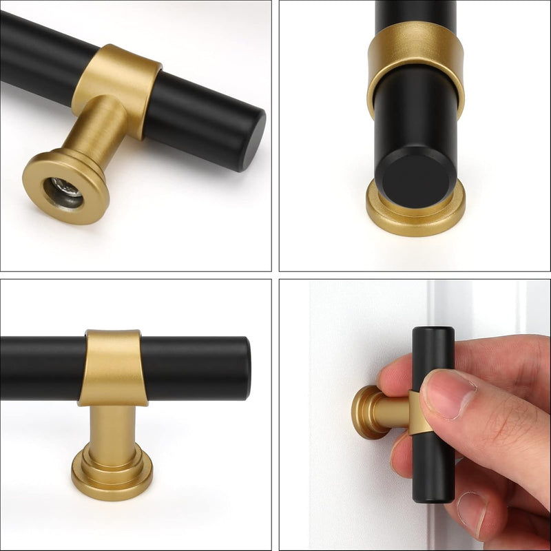 Goldenwarm 30 Pack 5 Inch Black and Gold Cabinet Handles, Zinc Alloy 5 Inch Pull Black & Matte Gold