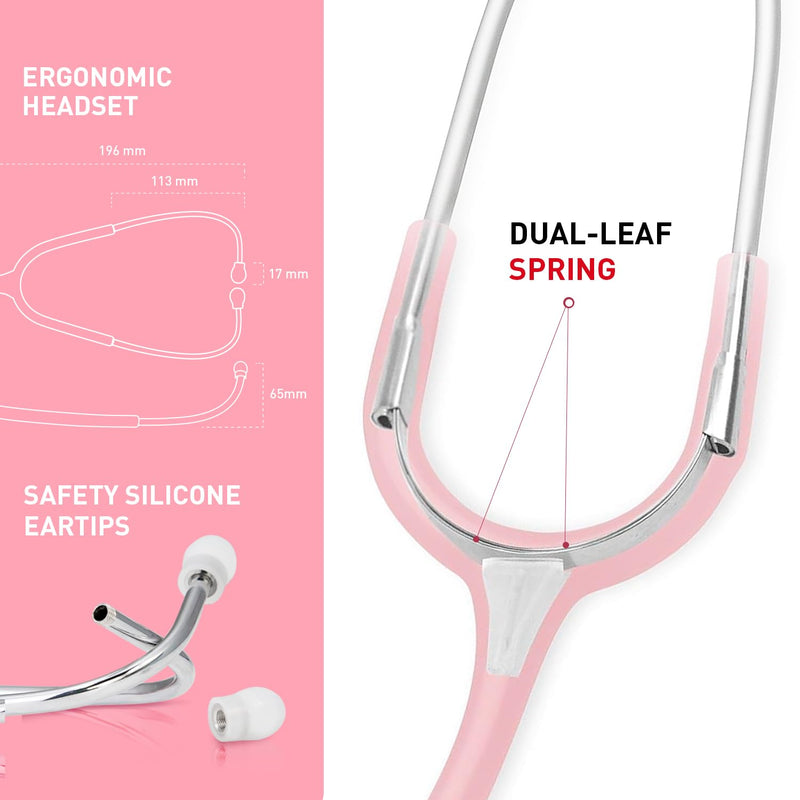 SCIAN Dual Head Stethoscope for Nurses, Kids, Adults, Classic Stainless Steel Stethoscope Kit Medical Supplies with Free Accessories and Carrying Case, Pearlescent Pink Tube