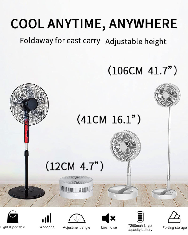 UN UNITEDTIME Desk and table fan, Foldable Fans Portable Travel Fan Battery Operated or USB Powered,Adjustable Height,My Foldaway fan with remote Control Timer 4 Speed Settings (White) White