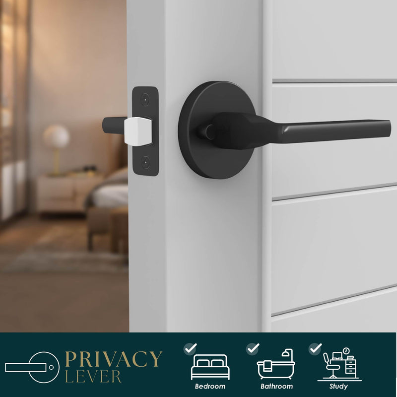 Mega Handles Ralph Privacy Door Handle - 1 Pack Reversible Interior Black Door Handle, Heavy Duty Bed & Bath Door Handles with Privacy Door Lock, Fits All Standard Doors - Matte Black