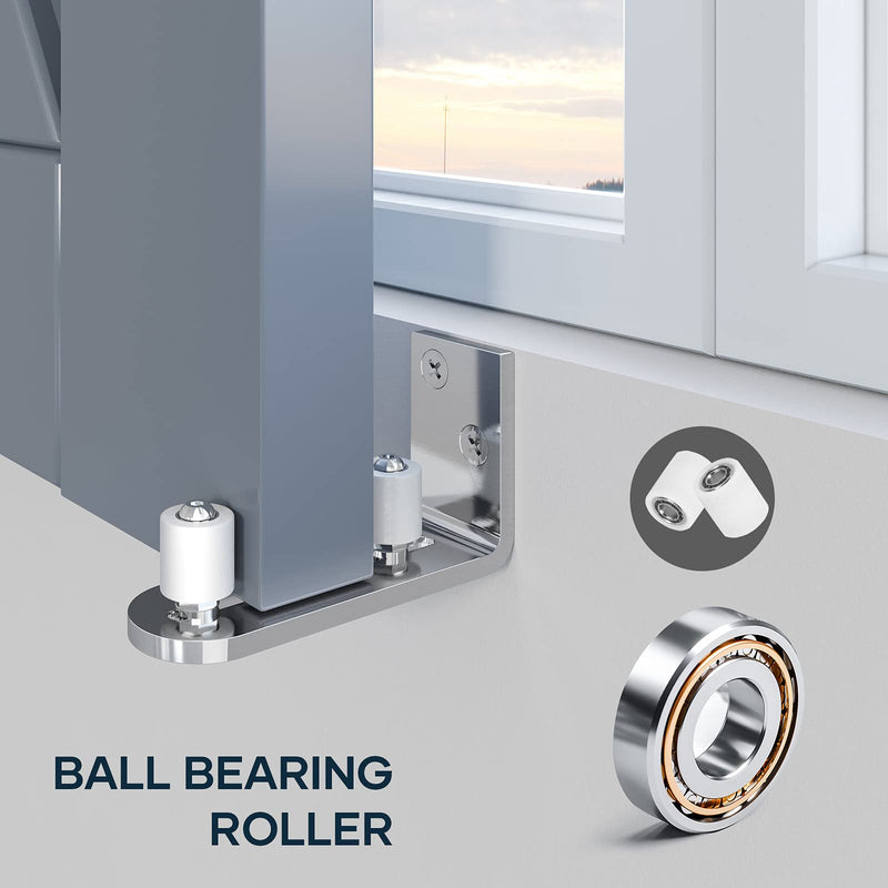 EaseLife Sliding Barn Door Bottom Floor Guide,Ball Bearings Adjustable Stay Roller,Wall Mount System,Flush Flat Bottom Design 2 Chrome