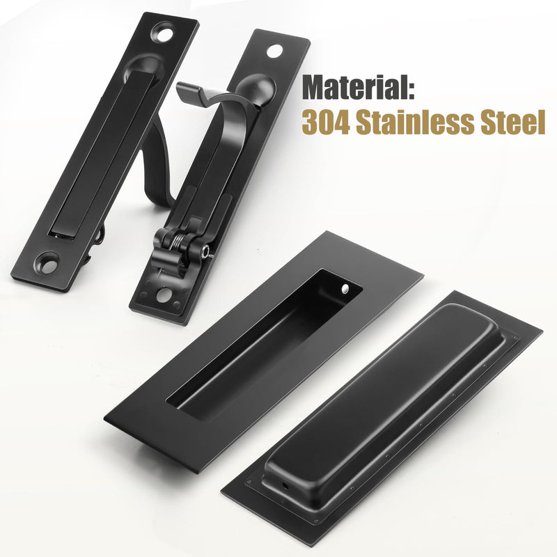 HBL' Pocket Door Hardware Set – 2 Recessed Flush Finger Pulls & 1 Edge Pull, Made of 304 Stainless Steel, Template Included, Black. ‎1 Pack Recessed Pull Handle + Edge Handles