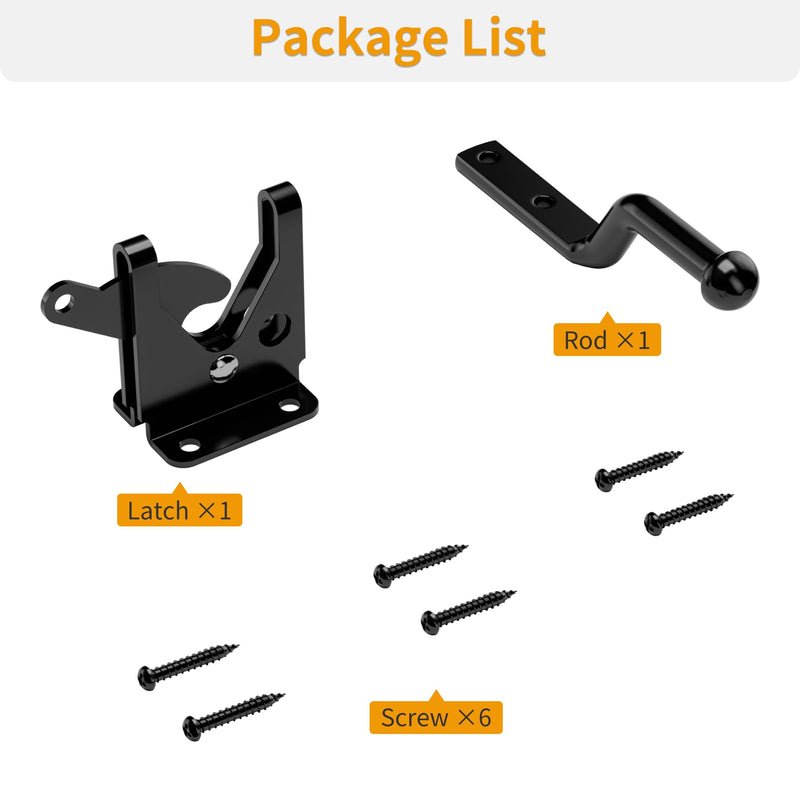 4 Pack, Heavy-Duty Self-Locking Gate Latch for Wood Fence Gate - Automatic Gravity Lever, 4.6in, Durable Steel Sincere, in Sleek,Automatic Gate Latch in Black 4 Pack