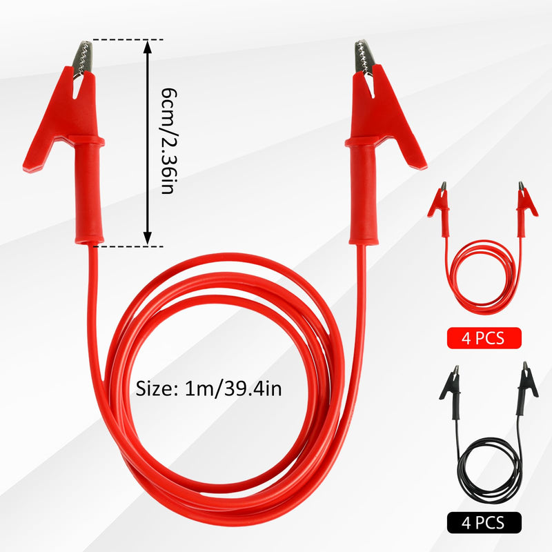 8PCS Silicone Alligator Clips 3.3 Ft, 14 Gauge 1500V 15A Jumper Wires Alligator Clips Dual Ended 39"/ 1m Test Leads Set, Test Flexible Wire Cable with Protective Insulator Clamps 8PCS Red Black