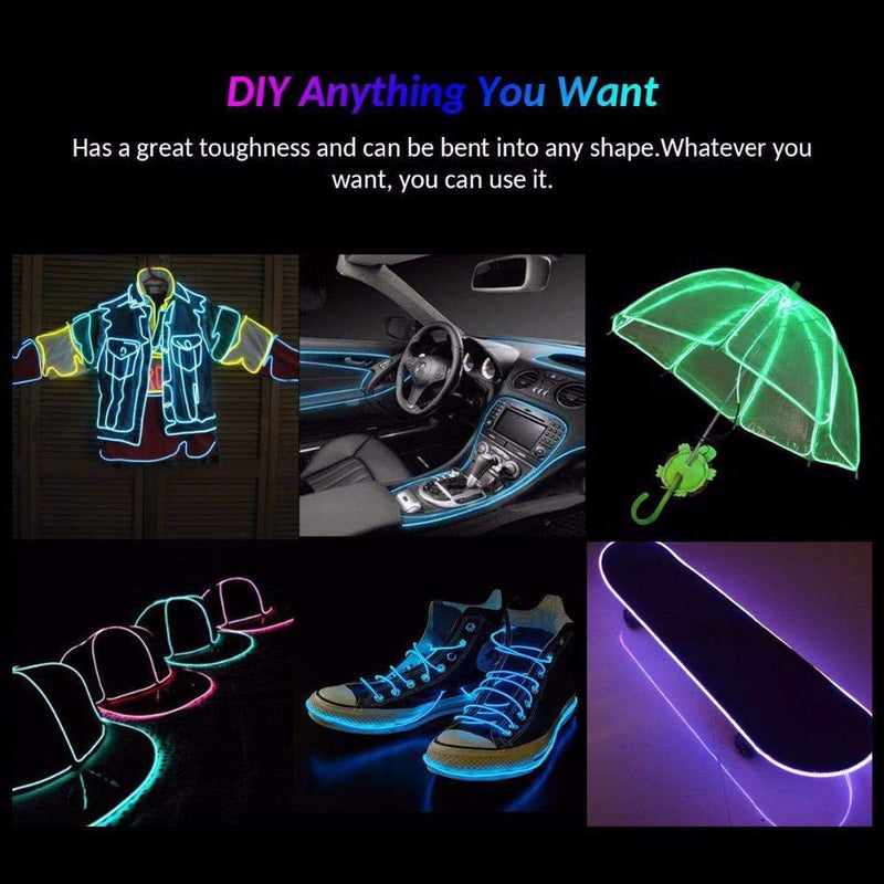 Searik LED Neon Light, 16.4ft/5m Portable EL Wire Glowing Rope Lights LED Strips with Battery Controller for Halloween Decorations Party Favor Festival DIY Car Clothes Decor (Light Blue) Light Blue