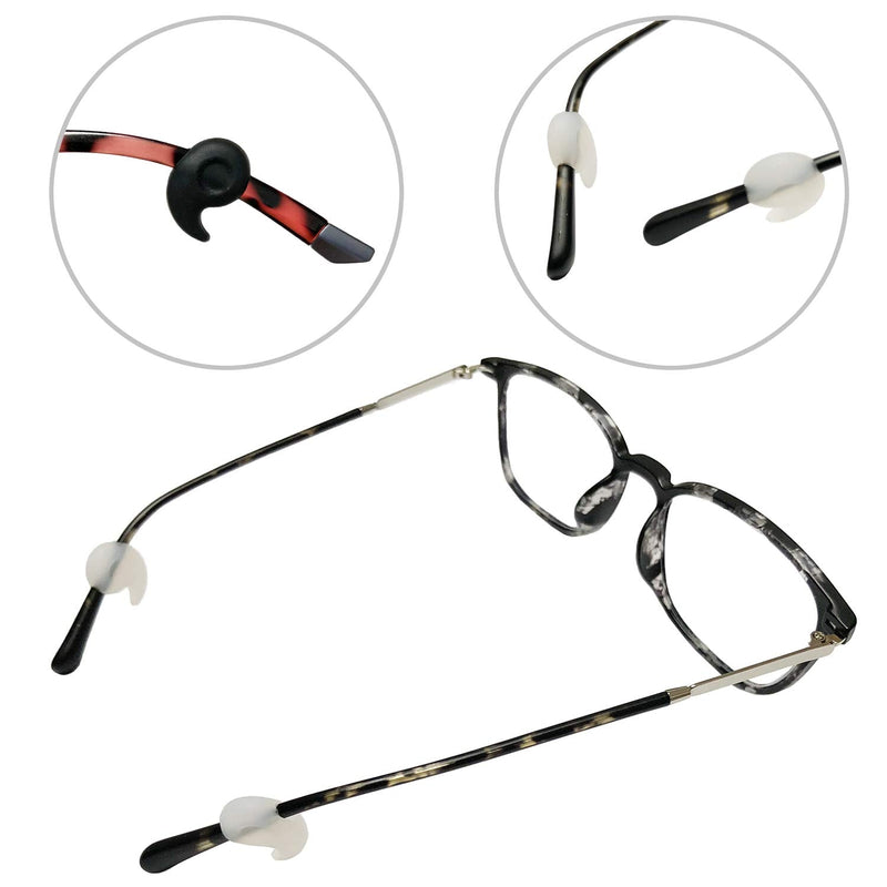 Benvo 12 Pairs Eyeglasses Retainers Silicone Glasses Temple Holders Anti-slip Protectors Comfort Eyewear Spectacle Stay Put Glasses Stoppers for Sport, Study(4 Variety Designs in Black, Clear, Brown) Black+clear+brown
