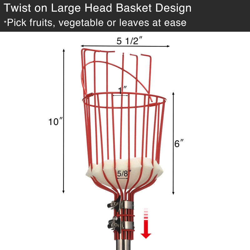 DonSail Fruit Picker Pole Tool with Basket Telescoping Long Handle, 35-65 Inch Adjustable Apple Orange Picker Pole Tool with Basket for Avocado Acorn Lemon Pear Mango Tree Picker 35-65"