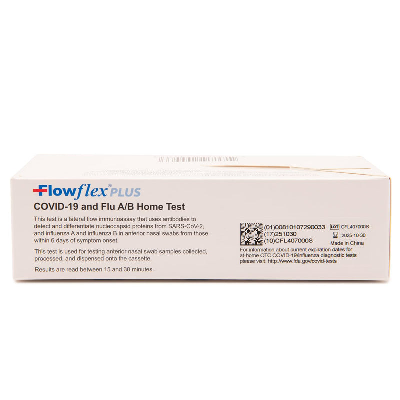 Flowflex® Plus COVID-19 and Flu A/B Home Test - (1 Package, 5 Tests) Flu A&B 3-in-1 Antigen Rapid Test, Results in 15 Minutes, FDA Authorized. Non-invasive Nasal Swab, Easy to Use with No Discomfort 1 Pack, 5 Tests