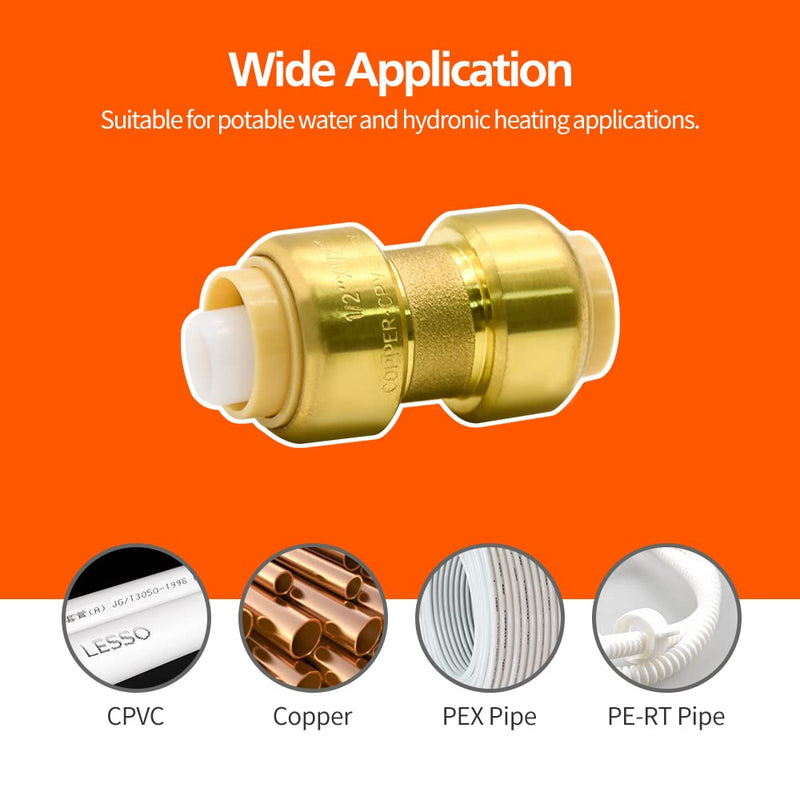 2/6/12 Pack Push-to-Connect Plumbing Fittings, Pushfit Straight/Elbow/Tee Fittings with Disconnect Clip for Copper, PEX, CPVC Pipe (1/2" Straight, 12) 12pcs 1/2" Straight