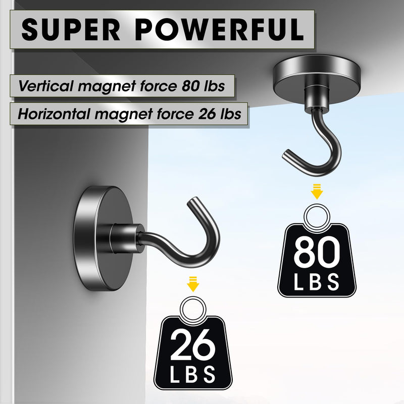 VNDUEEY Cruise Must Haves, 80 Lbs Strong Magnetic Hooks, Heavy Duty Earth Magnets with Hook for Refrigerator, Magnet Metal Hooks for Classroom, Office, and Kitchen BBQ (Black, Pack of 10) Black
