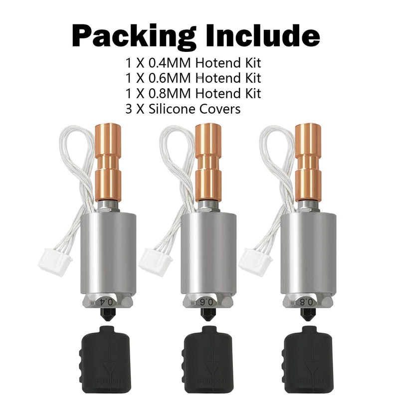 HzdaDeve 3PK 0.4MM 0.6MM 0.8MM Integrated Hardened Steel Hotend for Kobra 3 Max Combo Quick-Swap High Flow Heating Cartridge Thermistor Silicone Cover Print Head High Flow High Speed Throat Tube