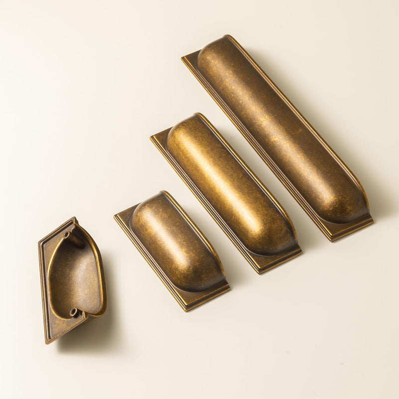 Goo-Ki 6 Pack Antique Brass Cup Pulls Zinc Alloy Kitchen Hardware,5 Inch Hole Center Channing Bin Cup Drawer Pull Handles for Cabinet Furniture,9632GT-128 5 Inch Hole Center