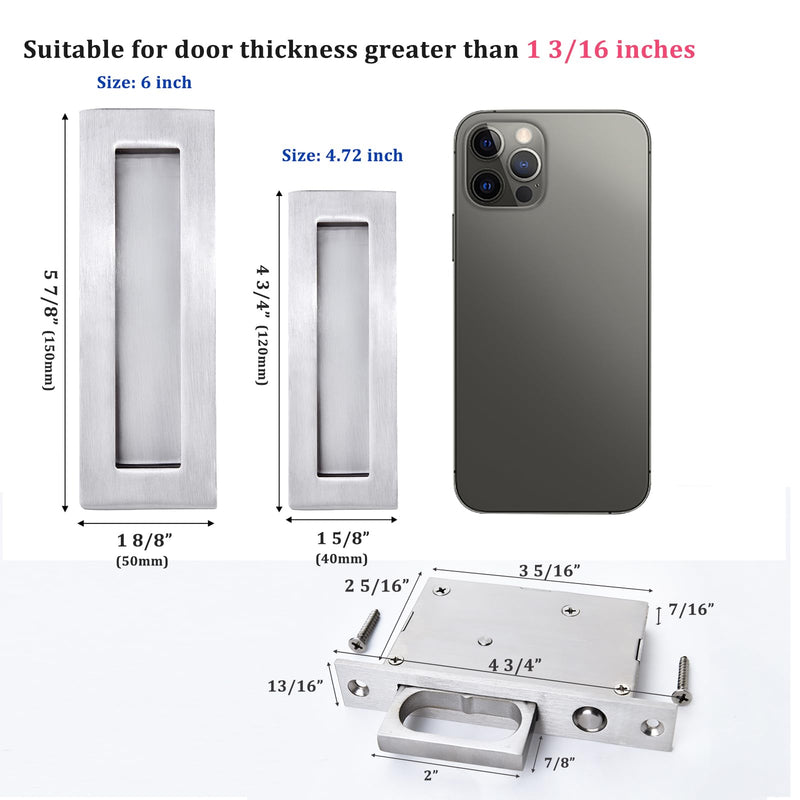 Dontay Sliding Pocket Door Handles, 304 Stainless Steel Non Locking Pocket Door Hardware, Recessed Flush Finger Pulls, Heavy Duty Edge Pull with Pop Out Ring Pull (Satin Nickel (1 Set), 4.72 Inch) Satin Nickel (1 Set)