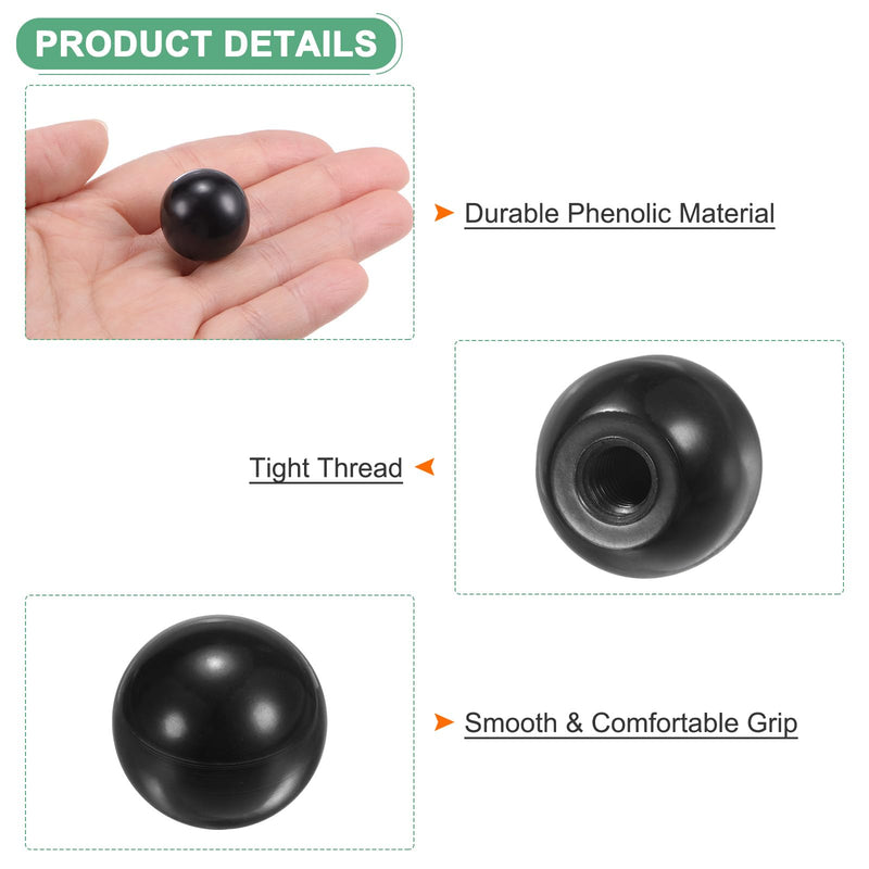 3-Pack Threaded Ball Knobs, M6 Female Thread 20mm Dia. Thermoset Ball Knob for Lathe/Machine/Lawn Mowers, Round Phenolic Lever Handle [Black] M6x20mm Black