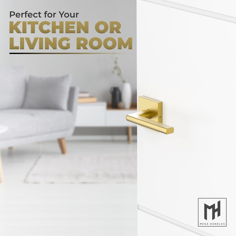 Mega Handles Prime Passage Lever Door Handle for Closet or French Doors, Single Side Door Levers, Fits All Standard Door Sizes, Covered Screws Included - Satin Brass (1 Pack) 5" 1 Pack