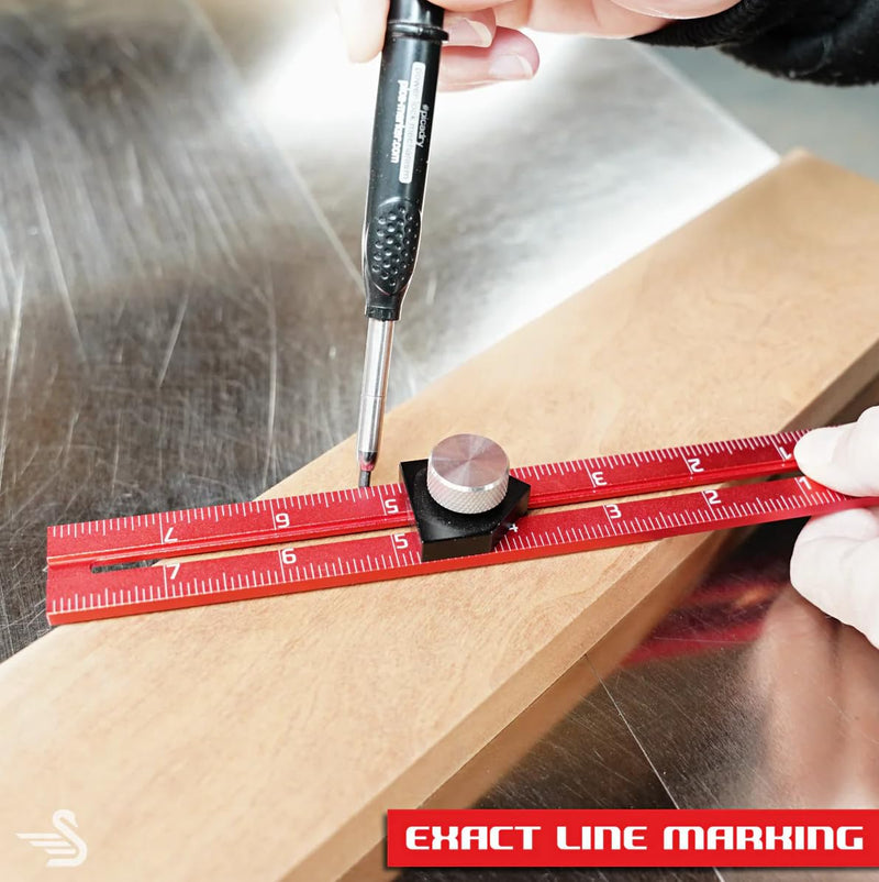 RED Tail Offset Ruler - Offset Marking Gauge, Woodworking Layout Tool for Cabinetry, Trim Work, General Layout and Windows and Doors