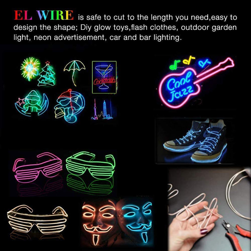 MaxLax EL Wire Lime Green, 16.4ft/5m Portable Battery Pack Neon Lights Strip 360° Cuttable Glowing Rope Lights for Parties, Halloween, DIY Decoration Fluorescent green 5M/16FT