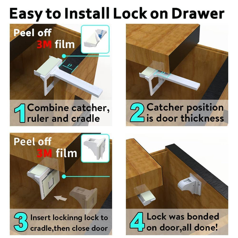 Upgraded Magnetic Cabinet Locks(24locks+4keys) Baby Proofing Cabinet Locks with Fast Installing Tools 24locks+4keys