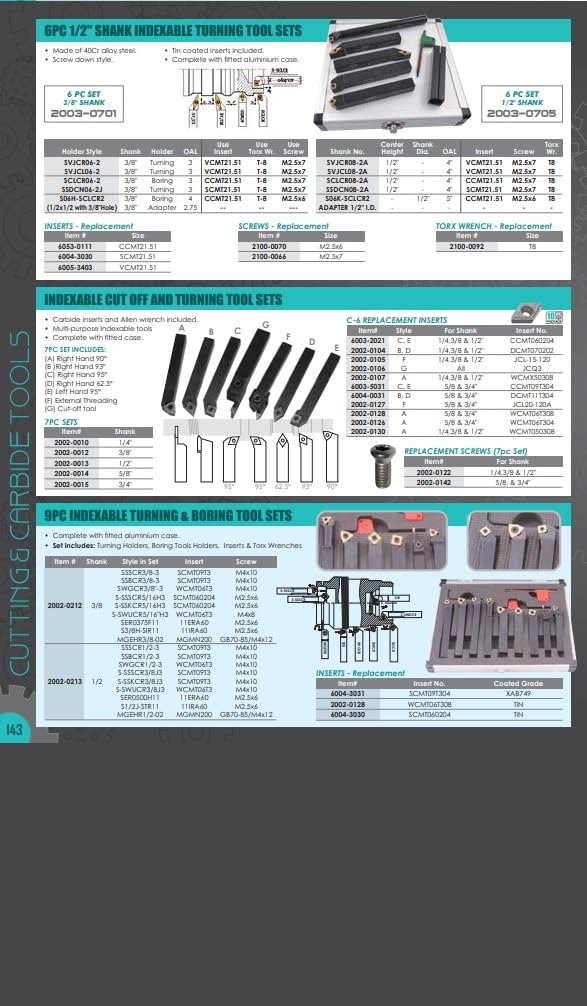 HHIP 2003-0003 1/2 Inch 5 Piece Indexable Carbide Turning Tool Set 1 /2" Shank 5 Piece, Set No - ST 8