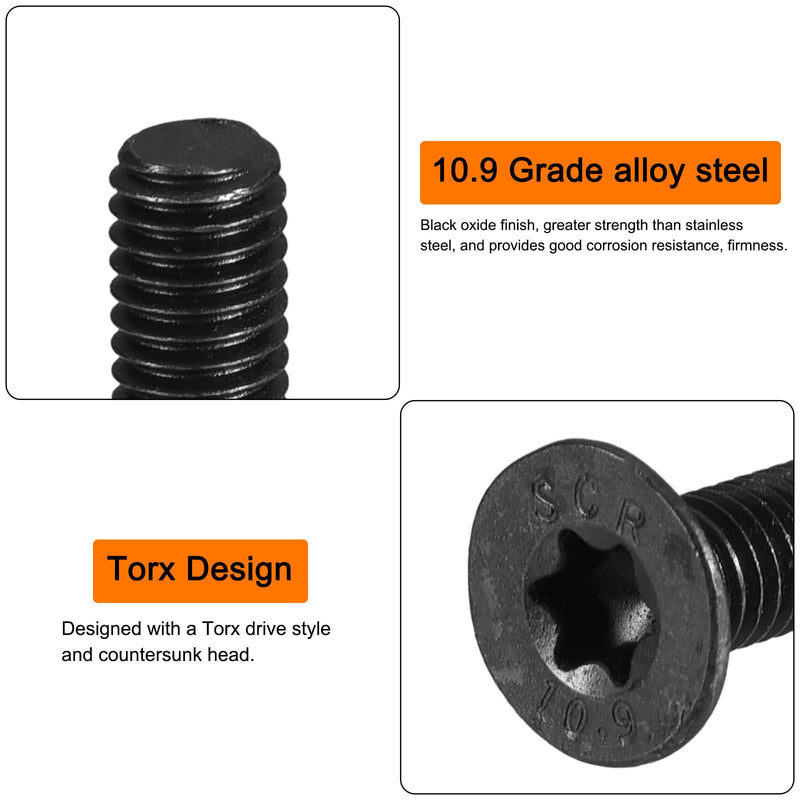 uxcell M4-0.7x10mm Flat Head Torx Anti Theft Machine Screws, 20Pcs 10.9 Grade Alloy Steel, Torx Drive, Countersunk Head, Full Thread, Black Oxide Finish 20