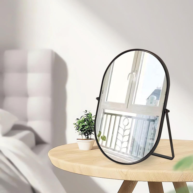 Makeup Mirror Portable Vanity Tabletop Mirrors with Metal Frame Desk Table Mirror with 90°Adjust Rotate Good for Bedroom Bathroom Dressing Room 12"L x 10"W Oval-black