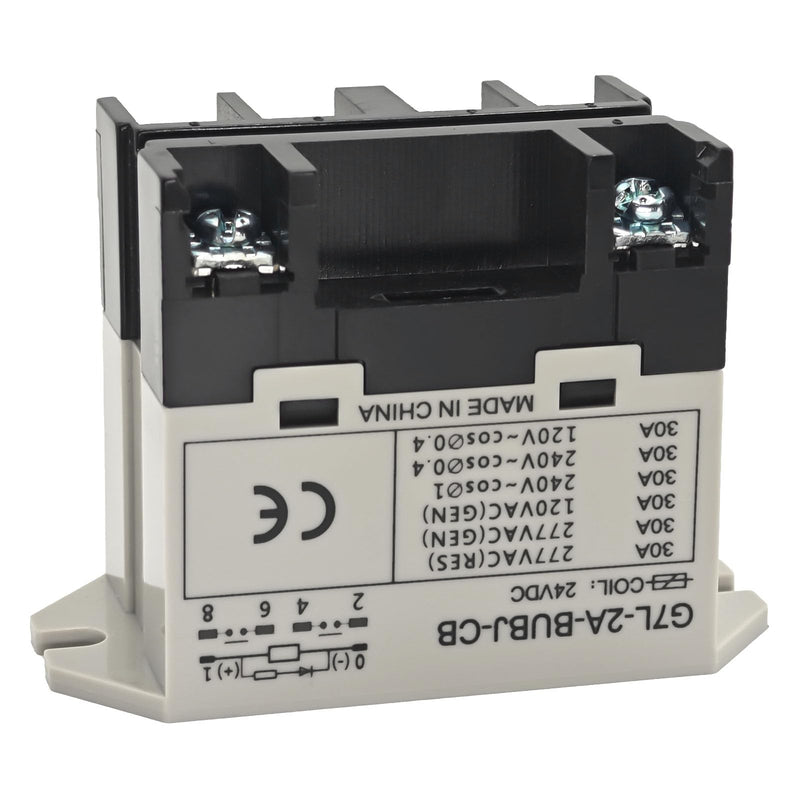 G7L-2A-BUBJ-CB DC24 General Purpose Relay with Test Button - 24 VDC Class B Insulation, Screw Terminal, Upper Bracket Mounting, DPST-NO Contacts