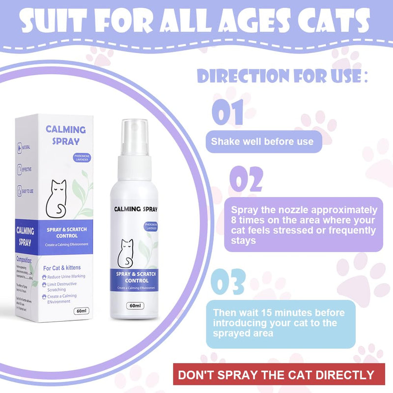 AOMIG Cat Calming Spray, Cat Pheromones Calming Spray, Reduce Stress Anxiety Scratching Fighting Peeing Urine Marking Furniture, Cats Calm Pheromone Solution for Home Travel Vet Visits, 60ml