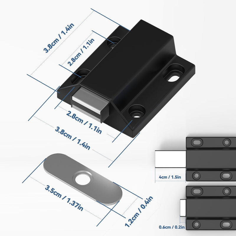 Magnetic Push Latches Without Nail Installation Tonitrui Push to Open Door Latch Magnetic Touch Latches Kitchen Door Push Release Latch for Cabinet Door Closure and Popping Open (Black 4 Pack) Black