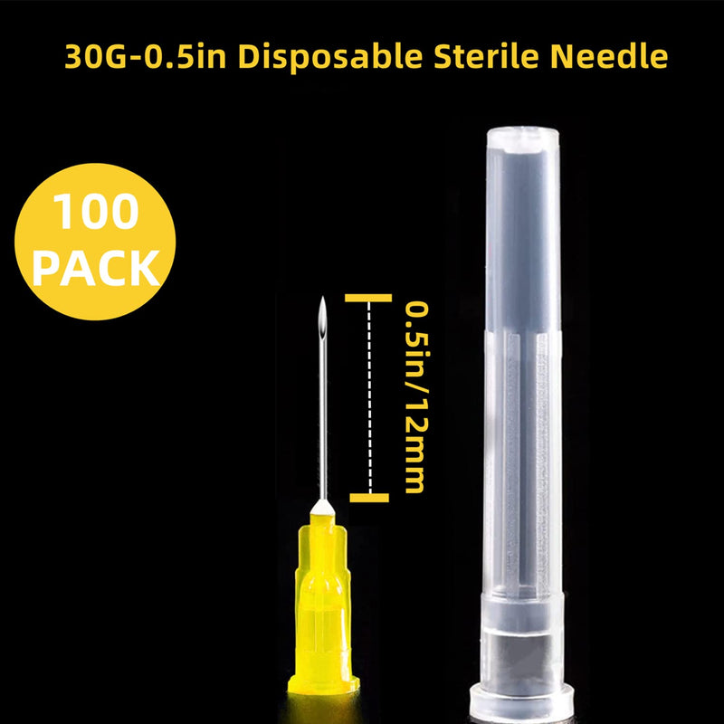 30Ga 1/2 Inch/13mm Sterile Lab Supplies, Pack of 100 30Ga 1/2Inch
