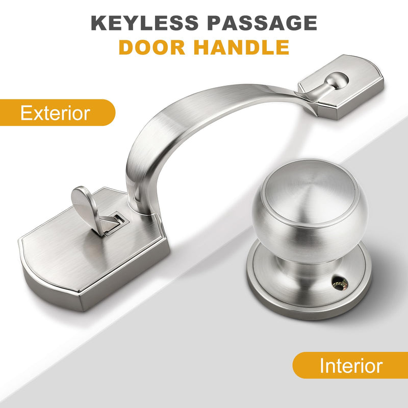 Probrico Brushed Nickel Entry Door Handleset,Door Handle Exterior with Interior Door Knob,Reversible Front Door Knob No Lock,1Pack 1