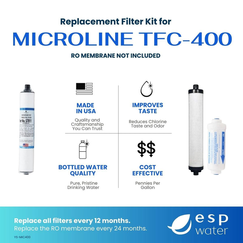 Microline TFC-400 RO Replacement Filter Kit – Annual Supply Bundle Includes Filters S7011, S7028, K2333-KK, Reverse Osmosis Membrane Not Included, Use with TFC-400 Under-sink Drinking Water System Filter Kit without RO Membrane