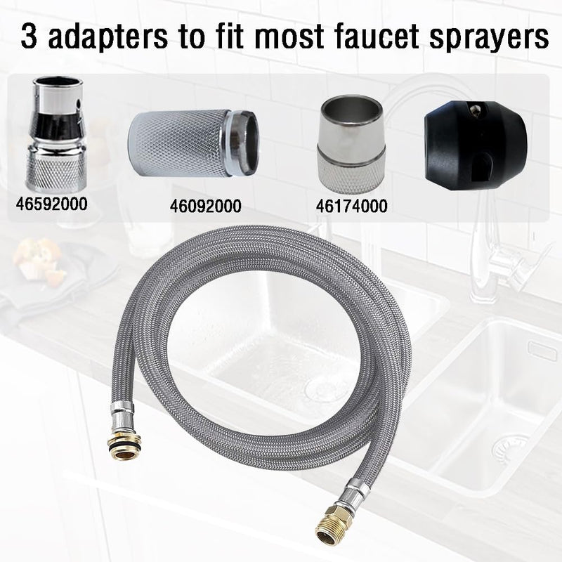 Kitchen Faucet Hose Replacement Compatible With Grohe 48293000 Flexible Shower, Pull-out Faucet Hose with Counterweight & 3 Adapters