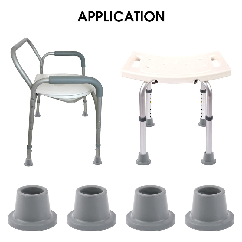 Shower Chair Leg Caps Heavy Duty 4 Pack Shower Chair Tips Replacement Rubber Feet for Shower Chair, Bath Seat, Shower Stools, Non Slip Rubber Tips Suction Cup Feet 1-1/8" I.D Gray 1-1/8" I.d