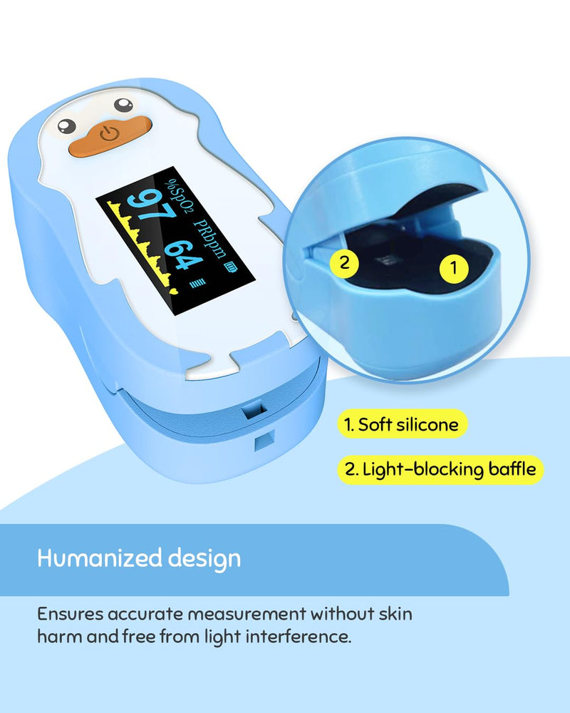 Vibeat Pulse Oximeter Fingertip, Small Size Blood Oxygen Meter with Smart Reminder for Home Use, O2 monitor with Batteries & Lanyard, Blue