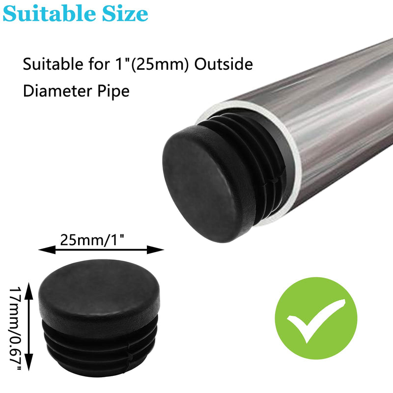 Biaungdo 12 Pcs 1 inch Round Plastic Hole Plug, Black Tubing End Cap Table Chair Legs Tubing Glide End Insert Plug Cap Cover(25mm) 25mm(1")
