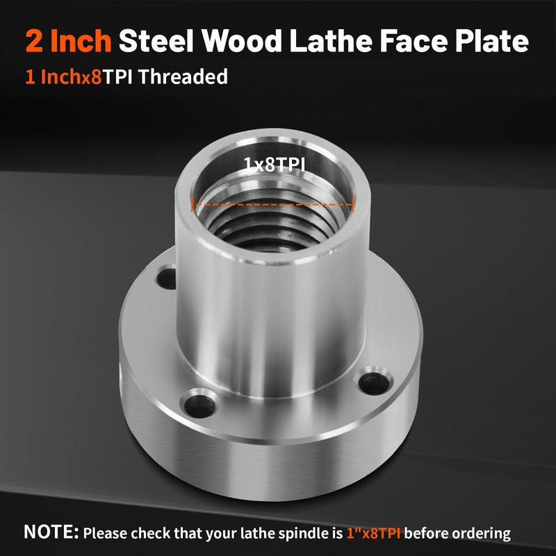 2" Steel Wood Lathe Faceplate,Faceplate for Wood Lathe,Lathe Face Plate Fit for 1" x 8TPI Spindle with Screwchuck D2-1x8TPI