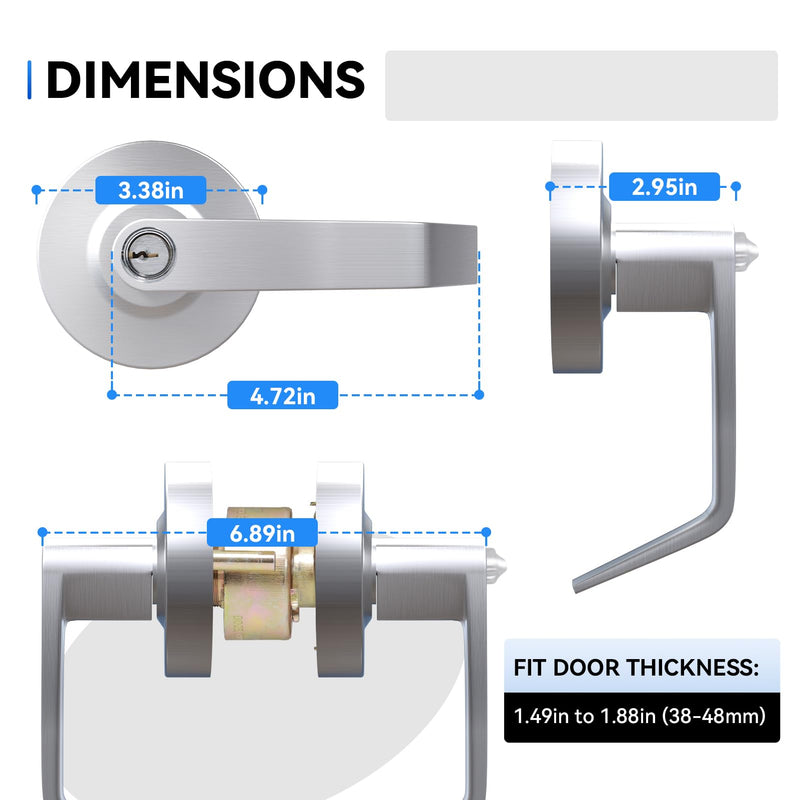BSEED Keyed Entry Commercial Door Lever Lock, Heavy Duty Grade 2 Lever Handle, ADA Compliant, UL 3 Hour Fire Rated, Non-Handed, Satin Chrome Finish, 2-3/4" Backset for Office & Exterior Doors