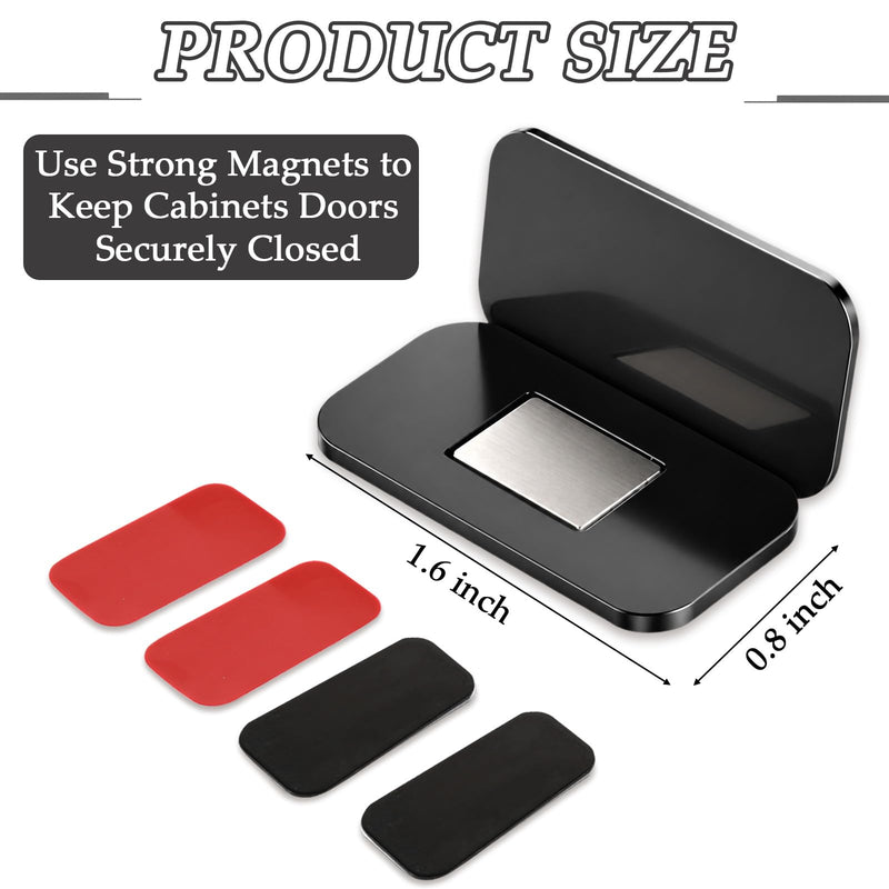 24 Pack Ultra Thin Cabinet Magnets for Closure Magnetic Cabinet Locks Adhesive Door Catch Drawer Magnets Stainless Steel Drawer Latches Easy to Install for Kitchen Bedroom Closets 1.6" x 0.8"(Black) Black
