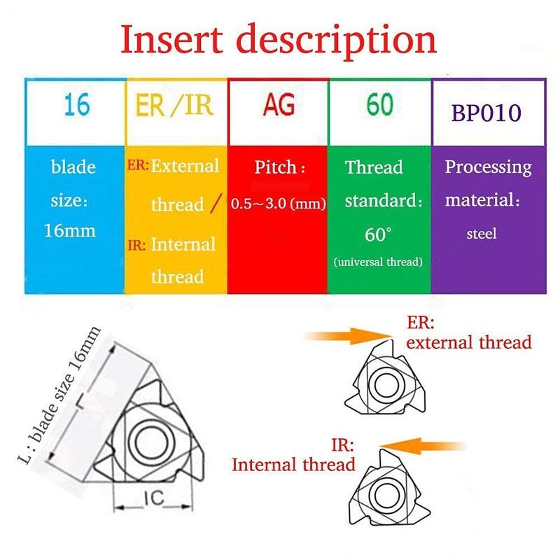 10PCS 16ER AG60 / 16IR AG60 CNC Lathe Indexable Threading Carbide Insert Blade (16ER AG60)