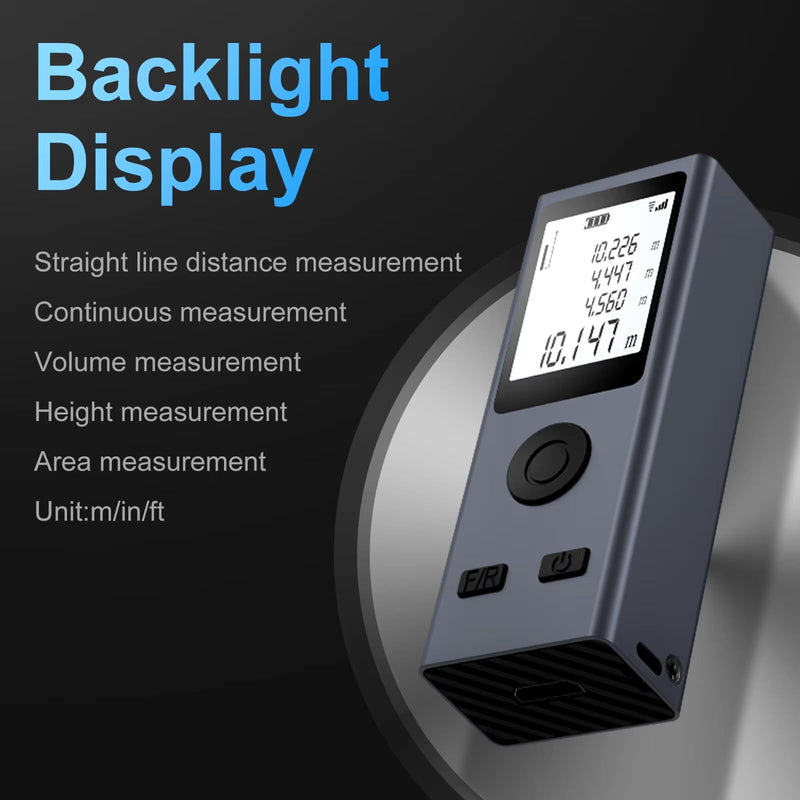 Rangefinder Laser Distance Measuring Device | 98ft Range | Digital Range Finder USB Rechargeable | ±0.078mm Accuracy, HD Backlit Portable Laser Tape | Handheld Smart Measure Device m/in/ft (30M/98ft)
