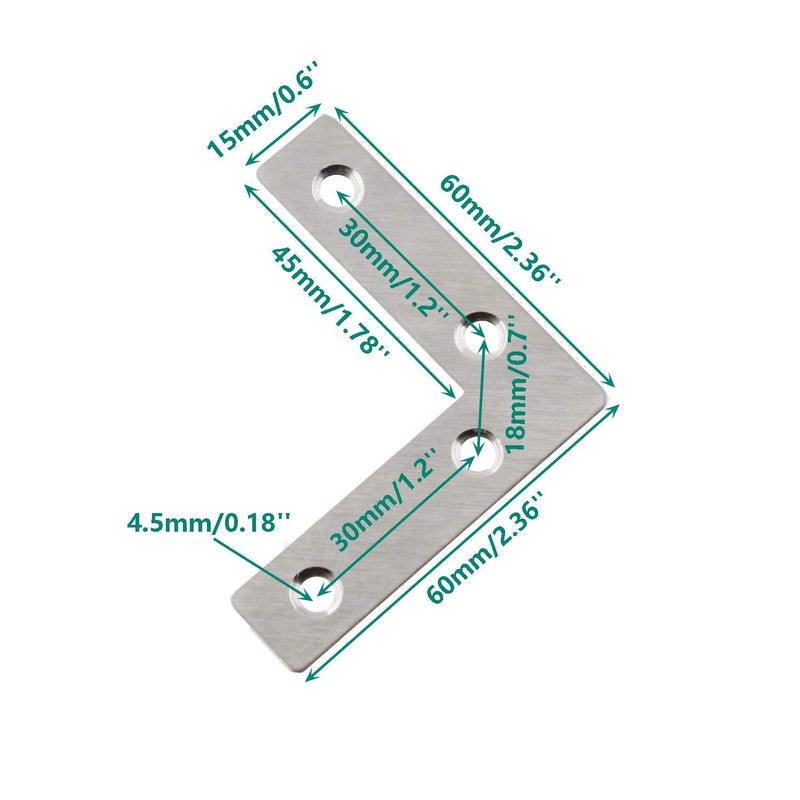 10 Pack Repair Mending Bracket Plate,ULIFESTAR Stainless Steel L Shape Flat Corner Brace Bracket for Wood,Metal Fixing Joining Bracket Support Brace for Shelves,Furniture and Cabinet 10Pack(60x60mm) 60*60mm/2.4*2.4''