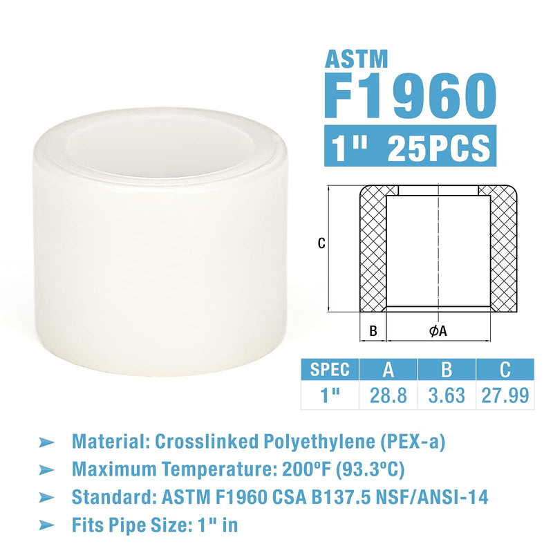 IWISS F1960 1 in. Expansion Ring w/Stop Edge for PEX-A Tubing used in Uponor ProPEX, PowerpPEX, WaterPEX system-25pcs 1 in.