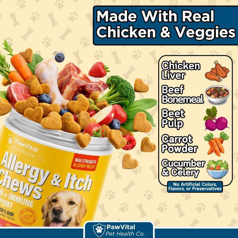 Dog Allergy Chews - 200ct Dog Allergy Relief for Itching Skin & Paw Licking - Allergy and Immune Chews for Dogs with Probiotics & Colostrum - Anti Itch Supplement for Seasonal Allergies, Salmon Flavor
