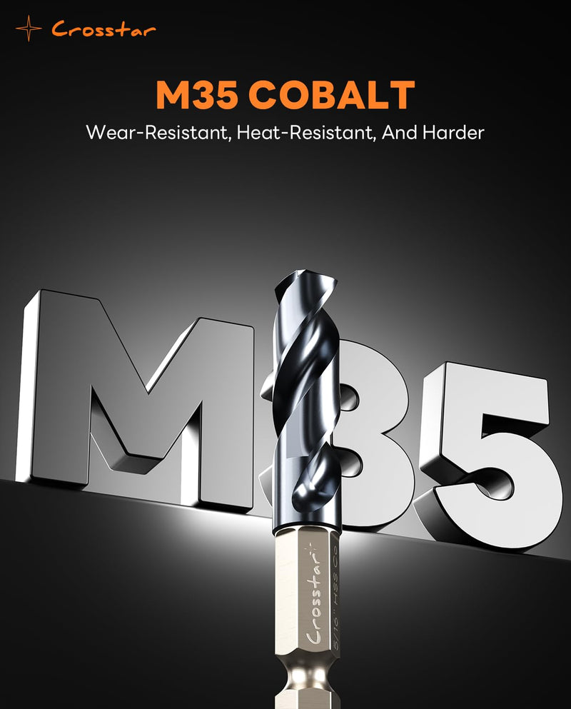 Crosstar 2PCS 1/2” Stubby Drill Bit Set, M35 Cobalt Short Drill Bits with TiAlN Coating for Stainless Steel & Hard Metals, Suitable For Metalworking, DIY Projects, Hard Materials, Professional Use 2PCS 1/2"