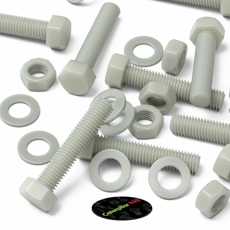 10 x Glass Filled Reinforced Nylon Hex Head M10 x 50 mm, Plastic Nuts, Bolts & Washers (25/64 x 1 31/32 in)
